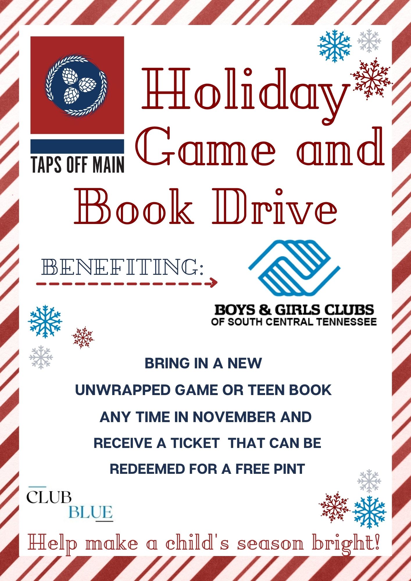 Holiday Game and Book Drive Benefiting Boys & Girls Clubs of South Central Tennessee