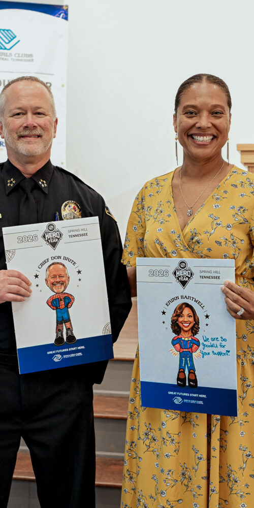 CEO Ginny Wright Poses with Spring Hill hero of the year candidates, Chief Don Brite, Erinn Hartwell and Tom Champion at UAW hall in Spring Hill